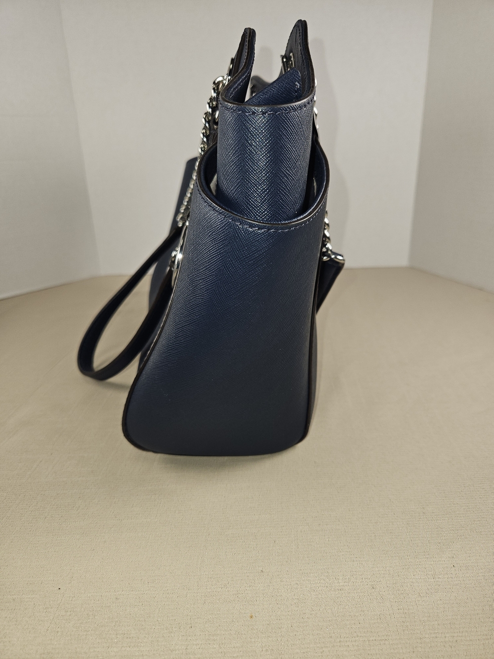Like New MICHAEL KORS JET SET TRAVEL LARGE  TOTE BAG MK BLUE LEATHER SILVE - Picture 7 of 16